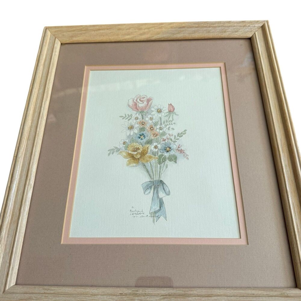 Signed Mary Bertrand Spring flower Daisy Rose bouquet watercolor print 1189/2900
